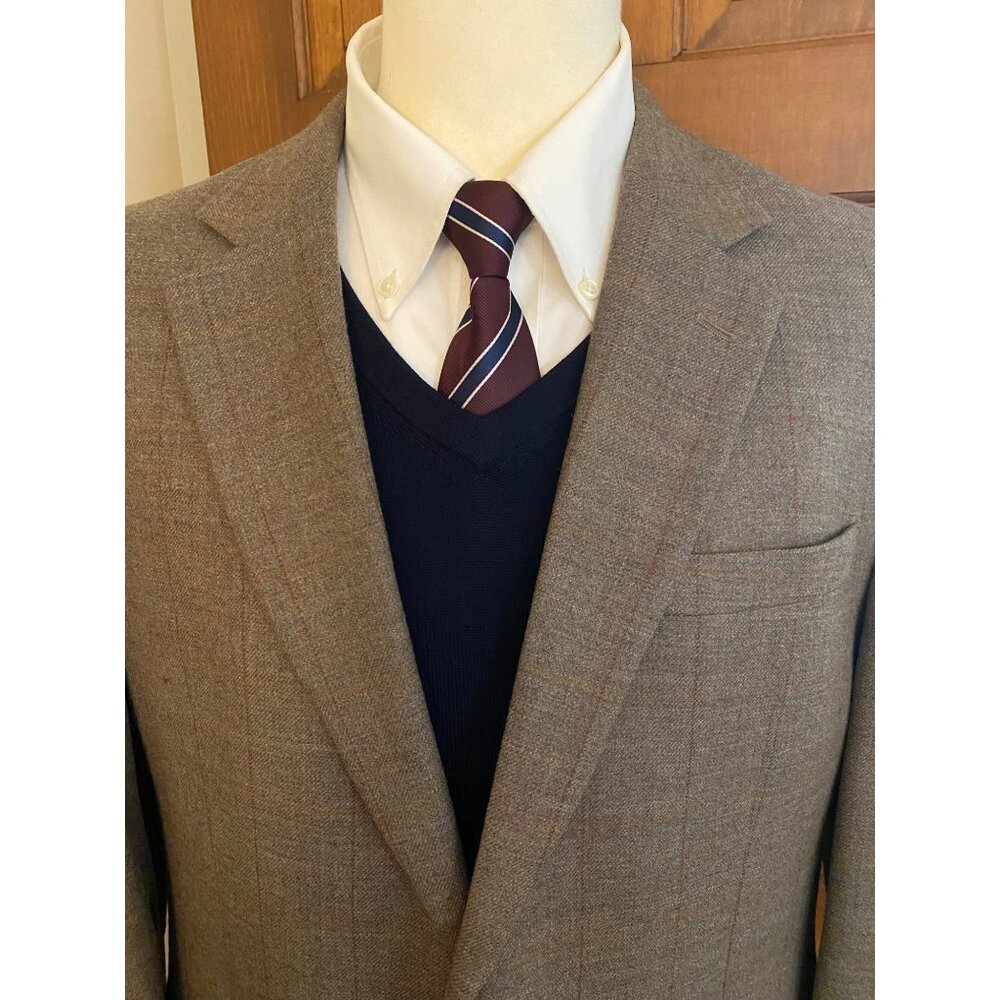 Jos. A. Bank Sport Coat Men‎ 44R Brown Windowpane Wool Two-Button Blazer Jacket